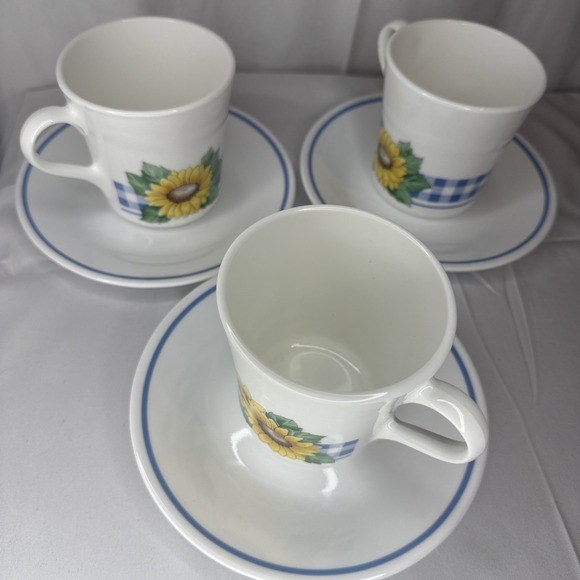 Vintage Corning Corelle Sunsations Sunflower Coffee Mug & Saucer Lot Of 3 - Picture 6 of 7